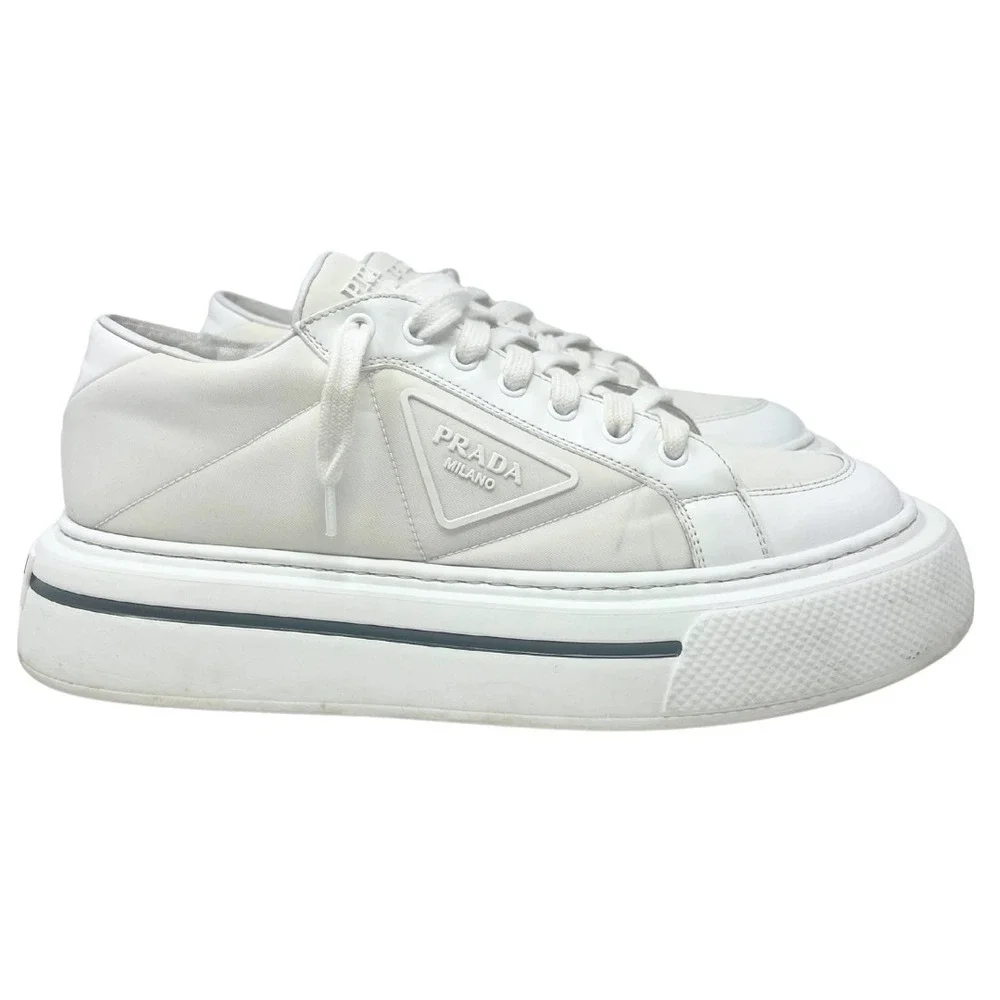 Prada Tennis Shoes Sneakers Triangle LOGO White Black Platform Chunky Trainer 41